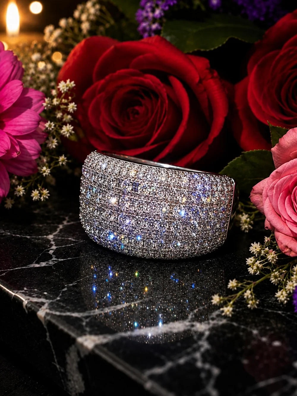 Men’s Size 8 Silver Tone CZ Iced Out Wide Statement Ring